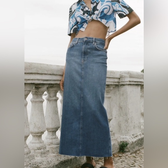Zara Stretch Denim Long Skirt